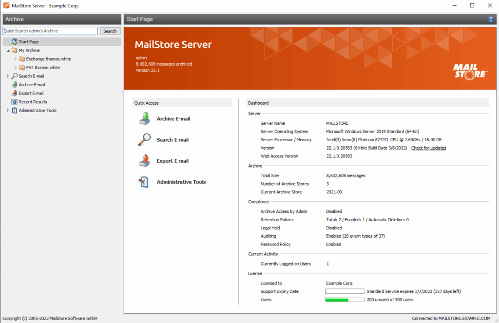 MailStore admin